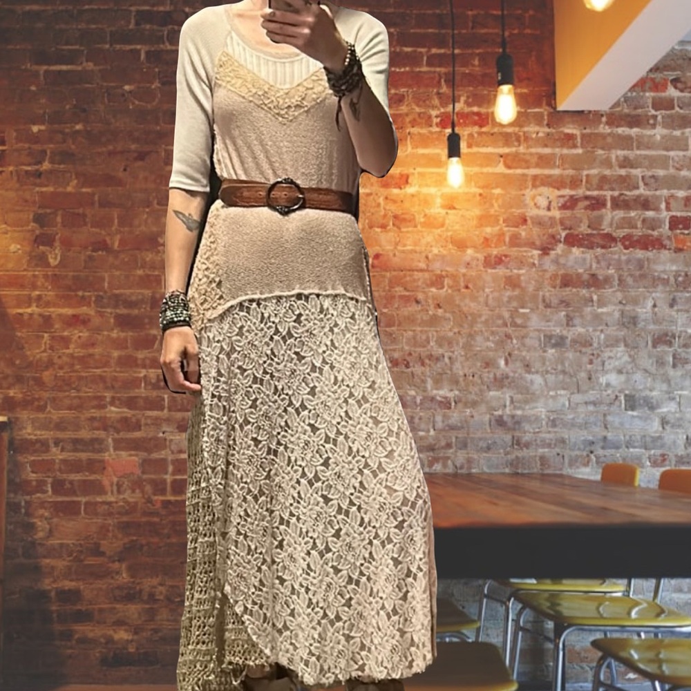 Upcycled crochet and lace gypsy boho free people maxi dress
